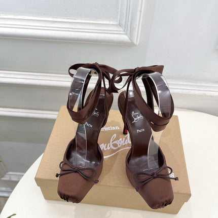 CASSIA LACE UP 100MM IN CHOCOLATE BROWN SATIN