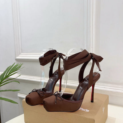 CASSIA LACE UP 100MM IN CHOCOLATE BROWN SATIN