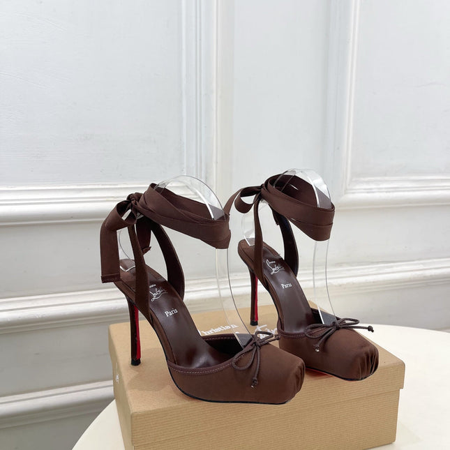 CASSIA LACE UP 100MM IN CHOCOLATE BROWN SATIN