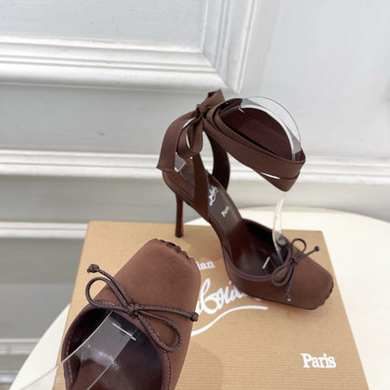 CASSIA LACE UP 100MM IN CHOCOLATE BROWN SATIN