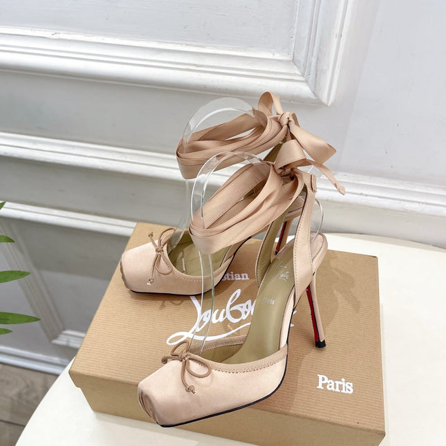 CASSIA LACE UP 100MM IN BEIGE SATIN