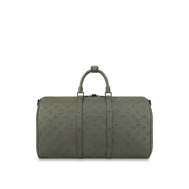 KEEPALL 50 BANDOULIERE KHAKI EMPREINTE LEATHER