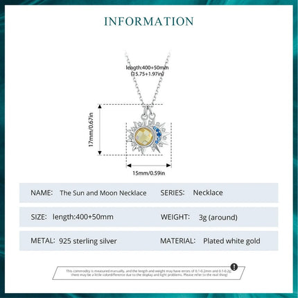 White Gold Plated Sun and Moon Necklace