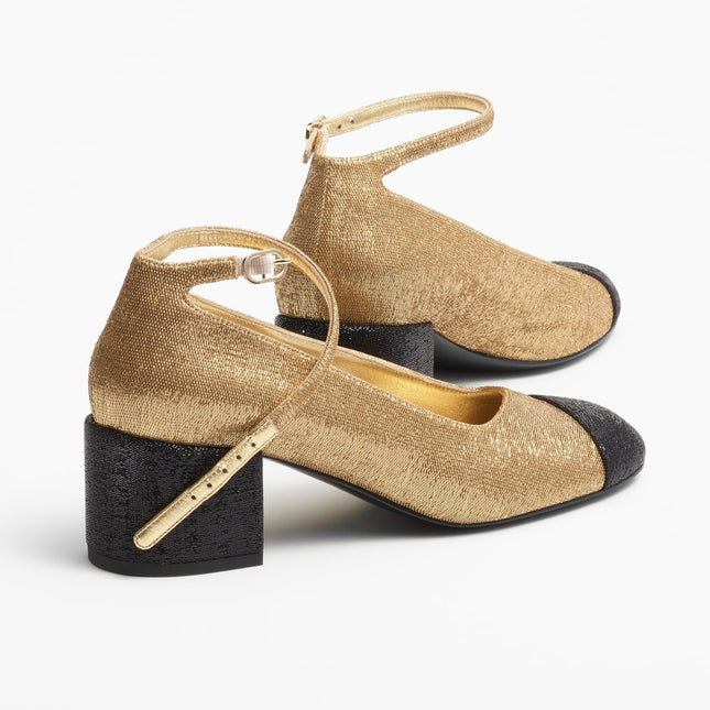 MARY JANES GOLD BLACK FABRIC