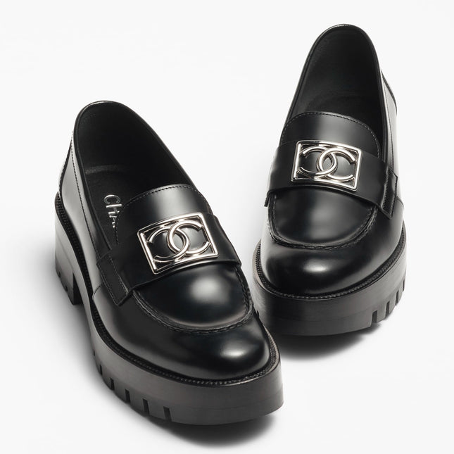 MOCCASINS BLACK CALFSKIN METAL