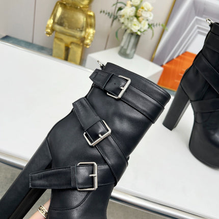 SL ANKLE BUCKLE BOOT PLATFORM BLACK SMOOTH CALFSKIN