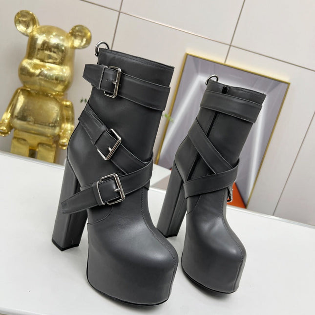 SL ANKLE BUCKLE BOOT PLATFORM BLACK CALFSKIN