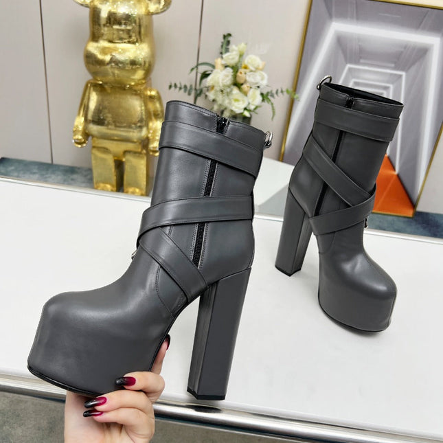 SL ANKLE BUCKLE BOOT PLATFORM BLACK CALFSKIN