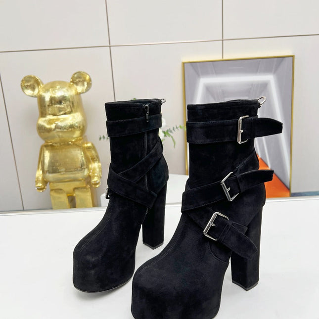 SL ANKLE BUCKLE BOOT PLATFORM BLACK SUEDE