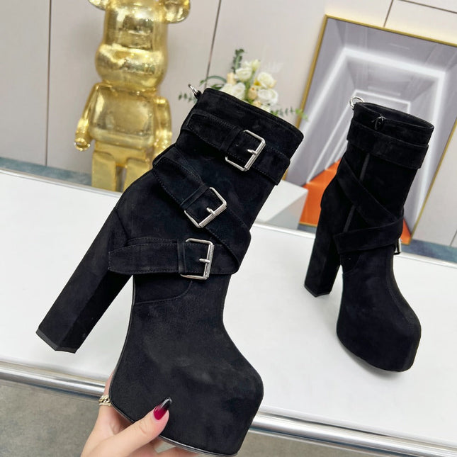 SL ANKLE BUCKLE BOOT PLATFORM BLACK SUEDE