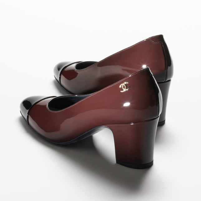 PUMPS DARK BROWN BLACK PATENT CALFSKIN