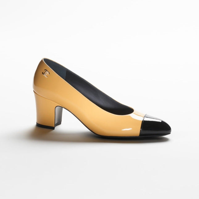 PUMPS YELLOW BLACK PATENT CALFSKIN