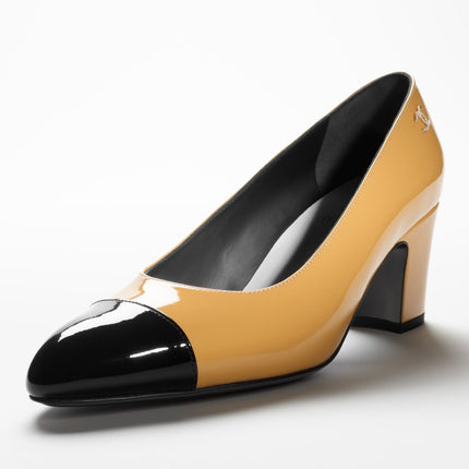 PUMPS YELLOW BLACK PATENT CALFSKIN