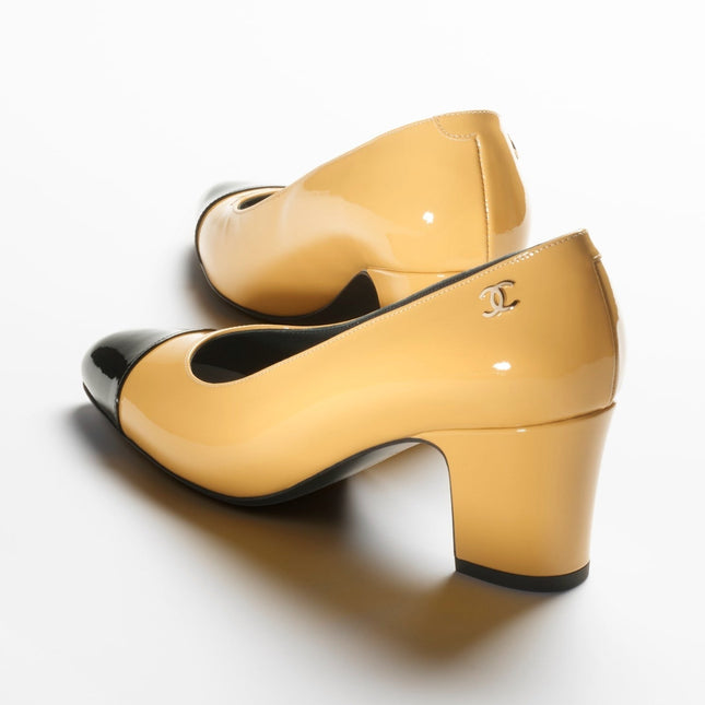 PUMPS YELLOW BLACK PATENT CALFSKIN