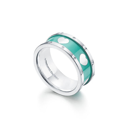 HEART BLUE ENAMEL SILVER RING