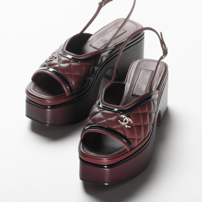 SANDALS BURGUNDY BLACK LAMBSKIN