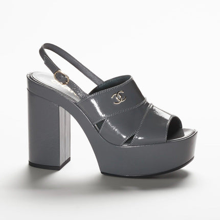 SANDALS GRAY PATENT CRUMPLED LAMBKSIN