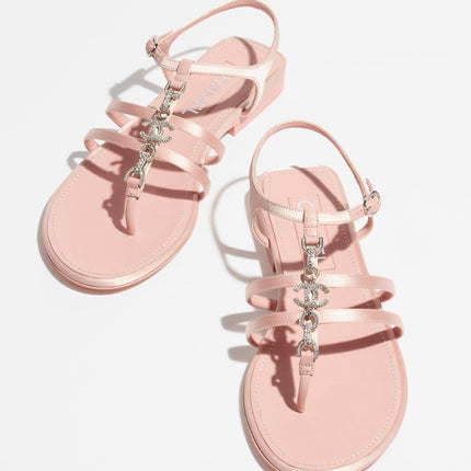 SANDALS LIGHT PINK SATIN METAL