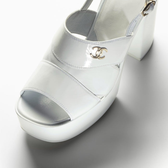 SANDALS WHITE PATENT CRUMPLED LAMBSKIN