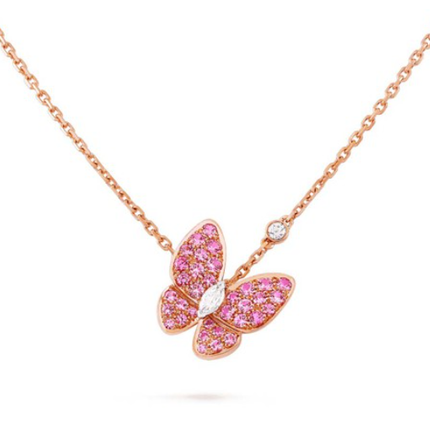 BUTTERFLY RED DIAMOND PINK GOLD NECKLACE