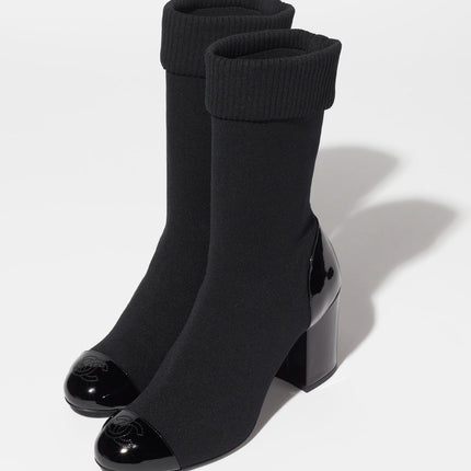 SHORT BOOTS BLACK KNIT PATENT CALFSKIN