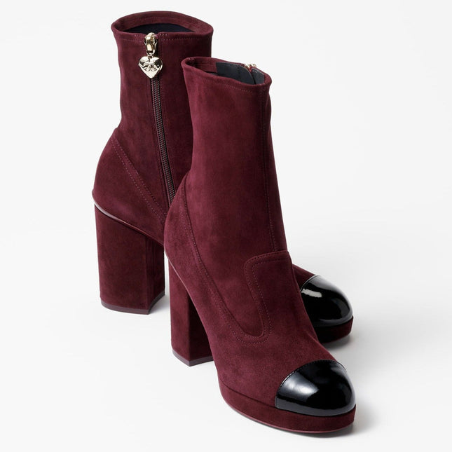 SHORT BOOTS BURGUNDY BLACK SUEDE KIDSKIN