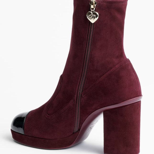 SHORT BOOTS BURGUNDY BLACK SUEDE KIDSKIN