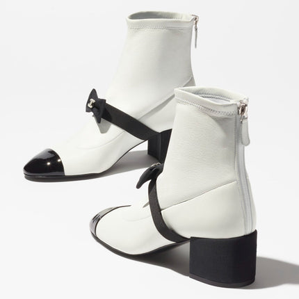 short boots white black stretch lambskin & patent calfskin