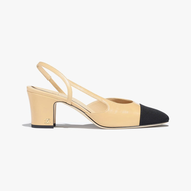 SLINGBACKS BEIGE BLACK GOATSKIN