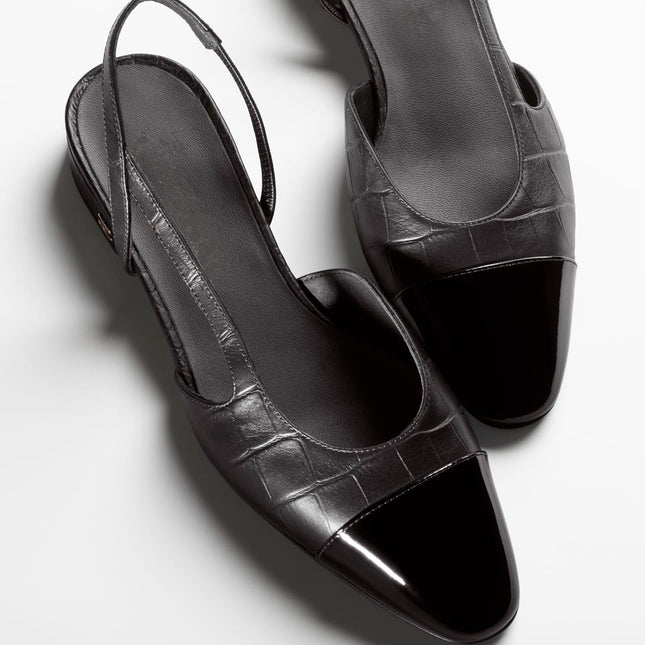 SLINGBACKS BLACK CALFSKIN PATENT