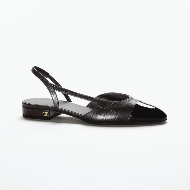 SLINGBACKS BLACK CALFSKIN PATENT