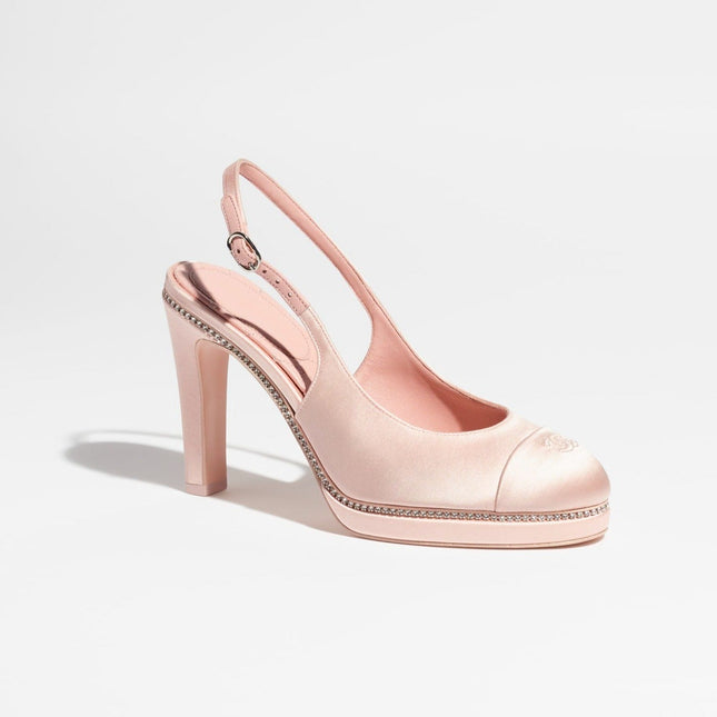 SLINGBACKS LIGHT PINK SATIN STRASS