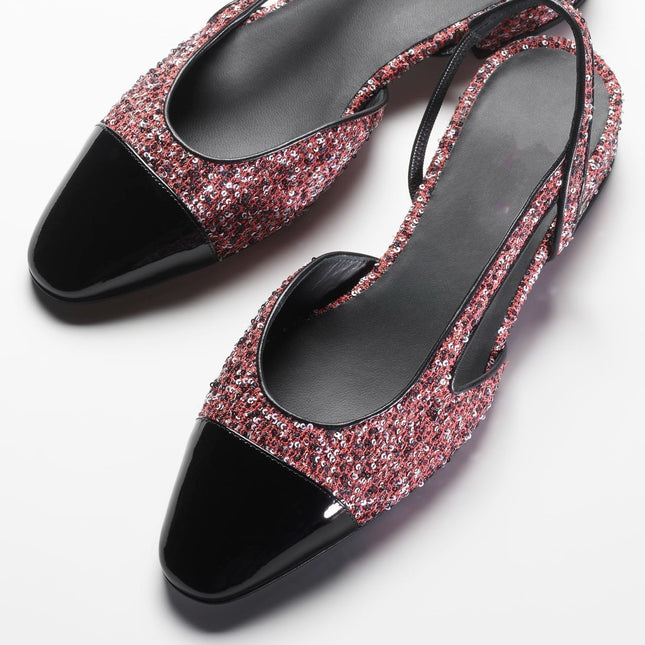 TWEED SLINGBACKS PINK WHITE SILVER BLACK