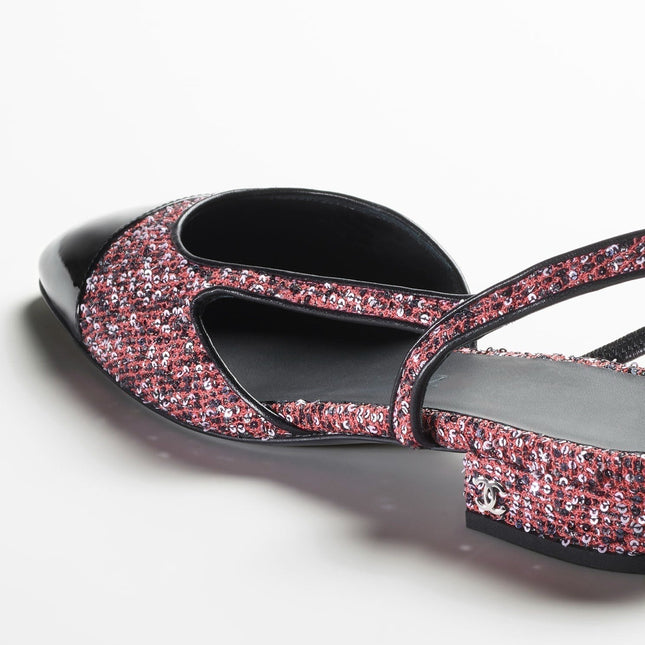 TWEED SLINGBACKS PINK WHITE SILVER BLACK