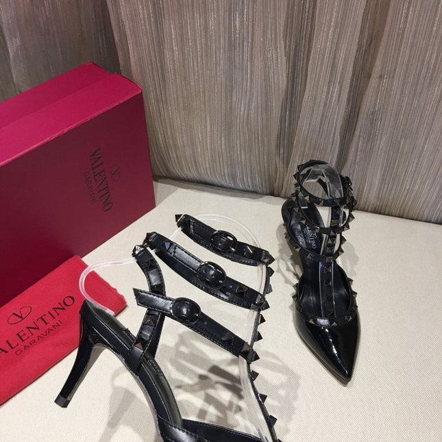HIGH HEEL SANDAL FULL BLACK LAMBSKIN WITH STUDS
