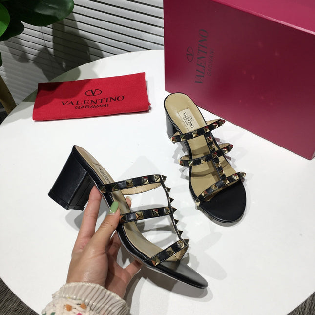 VALENTINO HIGH SANDALS 3 STRAPS 65 MM IN BLACK CALFSKIN