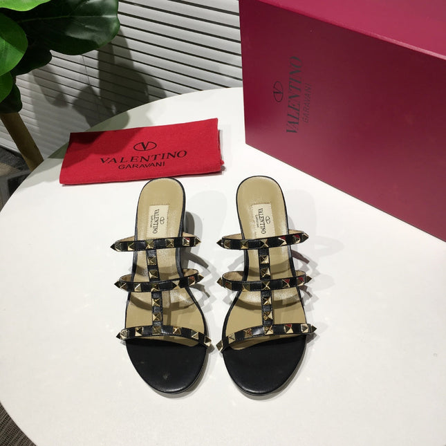 VALENTINO HIGH SANDALS 3 STRAPS 65 MM IN BLACK CALFSKIN