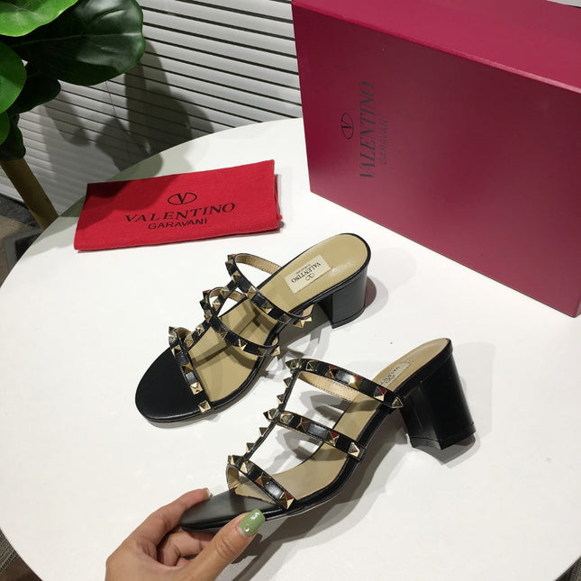 VALENTINO HIGH SANDALS 3 STRAPS 65 MM IN BLACK CALFSKIN