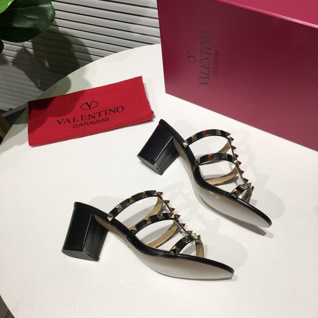 VALENTINO HIGH SANDALS 3 STRAPS 65 MM IN BLACK CALFSKIN