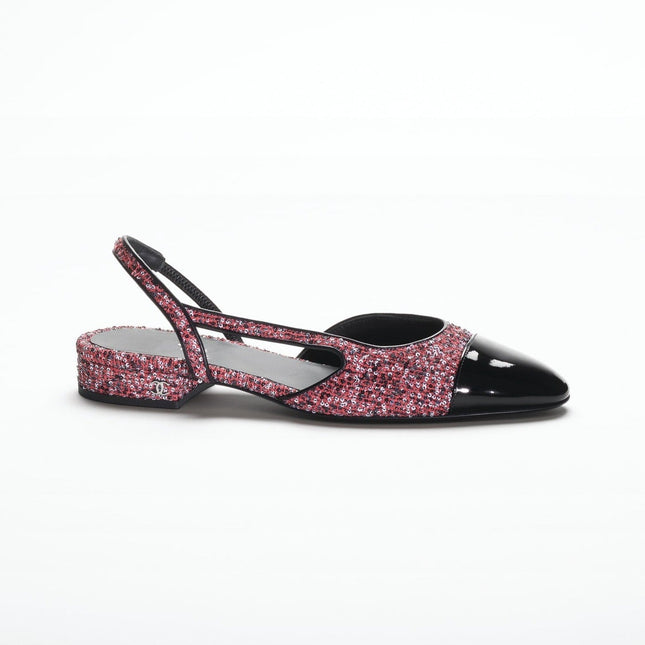 TWEED SLINGBACKS PINK WHITE SILVER BLACK