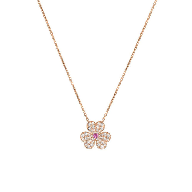 FRIVOLE PINK GOLD FLOWER DIAMOND NECKLACE