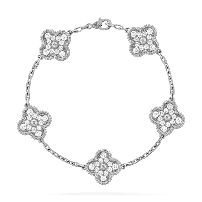 CLOVER 5 MOTIFS SILVER DIAMOND BRACELET