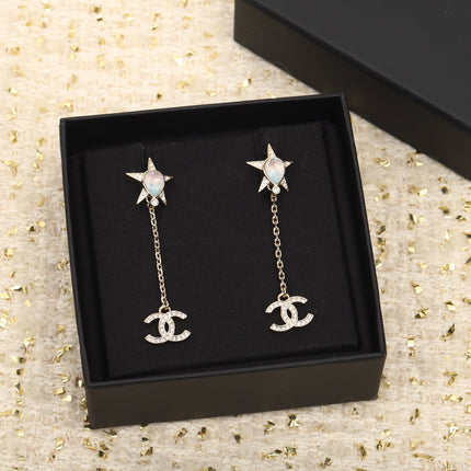 DOUBLE C GOLD DROP STAR EARRINGS