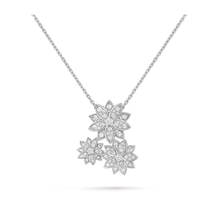 LOTUS THREE FLOWERS SILVER DIAMOND NECKLACE