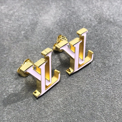 LV LOGO PINK AND BLACK GOLD STUD EARRINGS