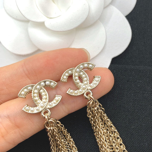 DOUBLE C TASSEL GOLD EARRINGS