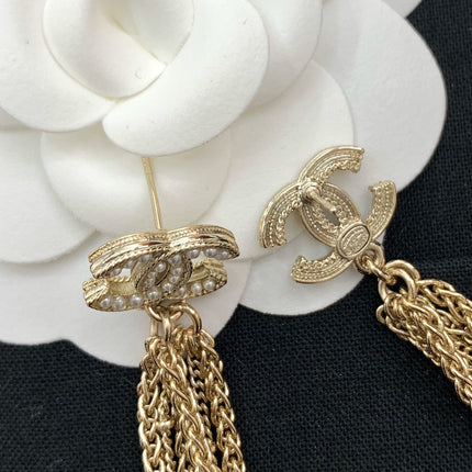 DOUBLE C TASSEL GOLD EARRINGS