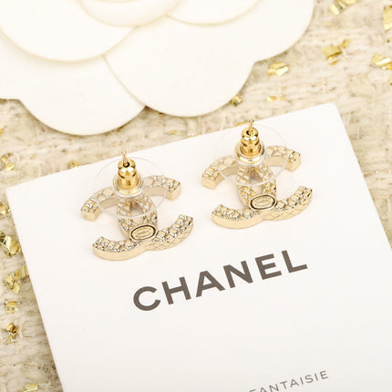 DOUBLE C HALF DIAMONDS GOLD EARRINGS