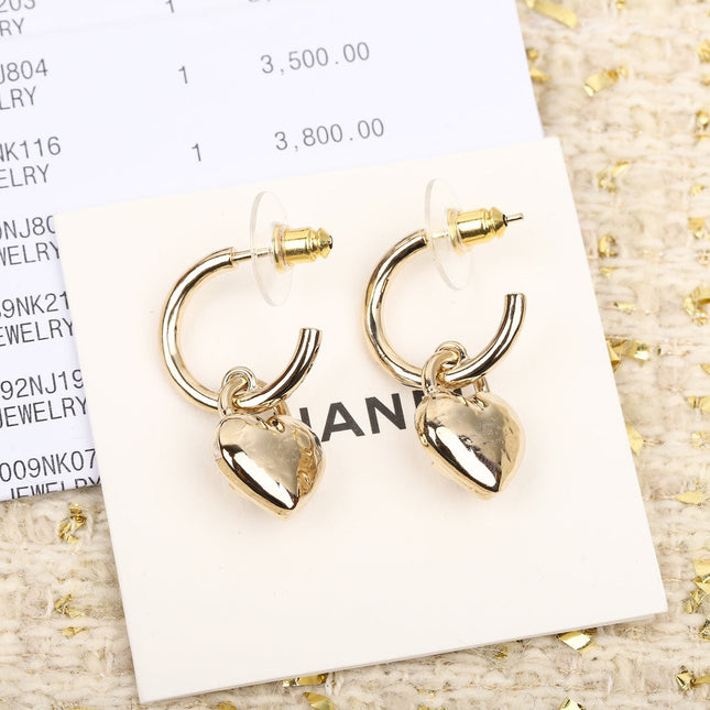 DOUBLE C DROP HEART GOLD EARRINGS