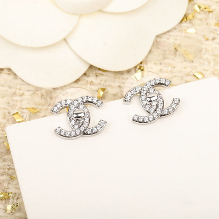 DOUBLE C SMALL SILVER DIAMOND EARRINGS